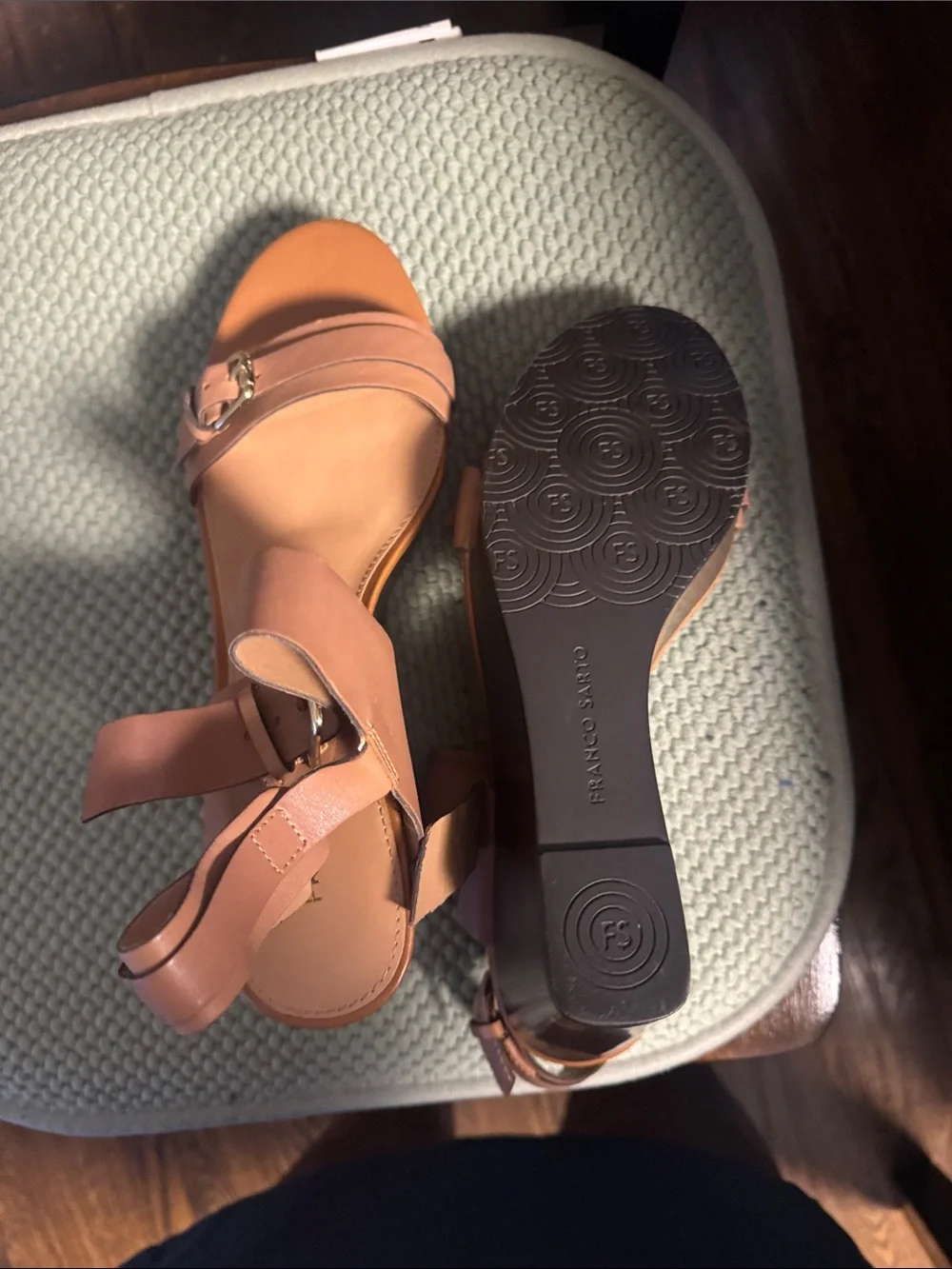 Franco Sarto Cognac Leather Strappy Ankle Sandals